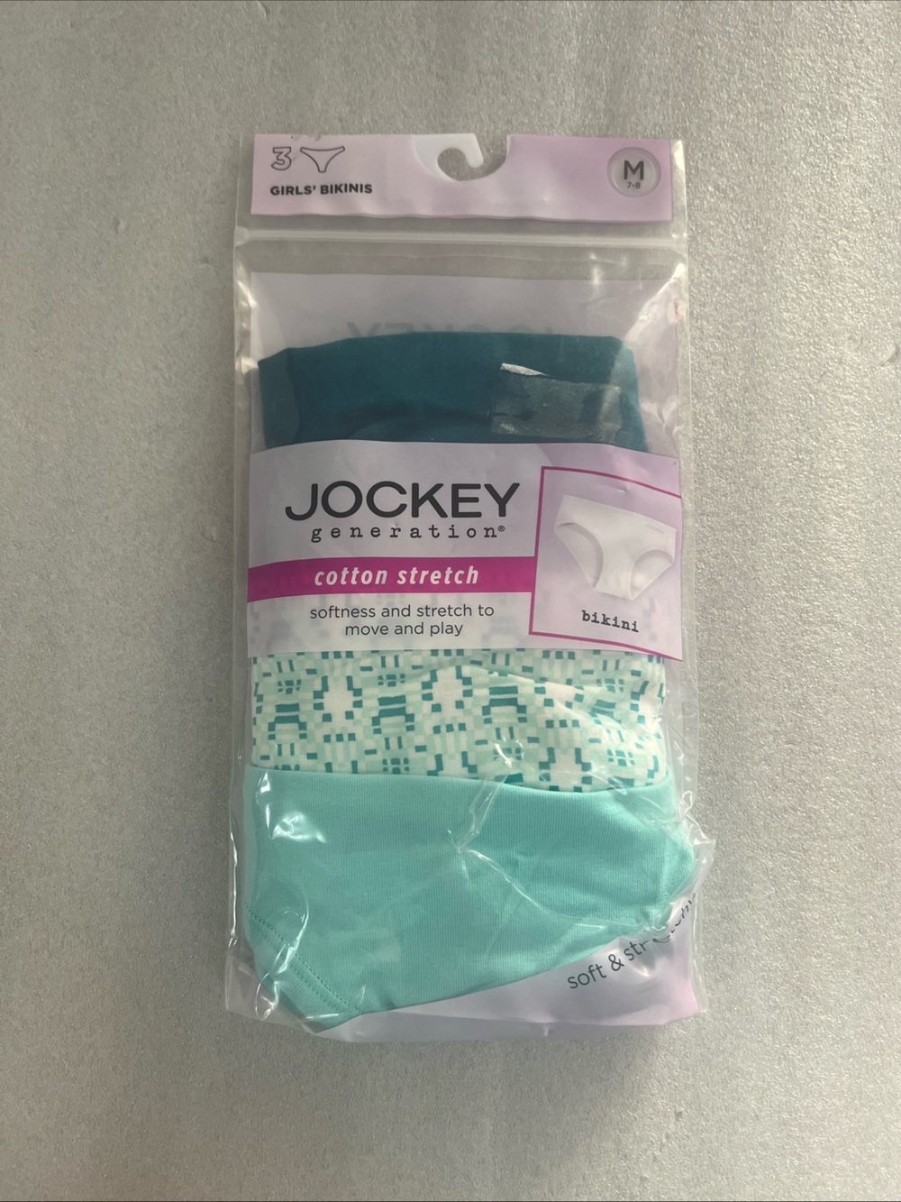 Jockey Generation Girls Bikinis Underwear Cotton Stretch Soft 3Pk Size M 7-8